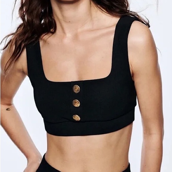 Zara Tops - Zara Black Buttoned Crop Top